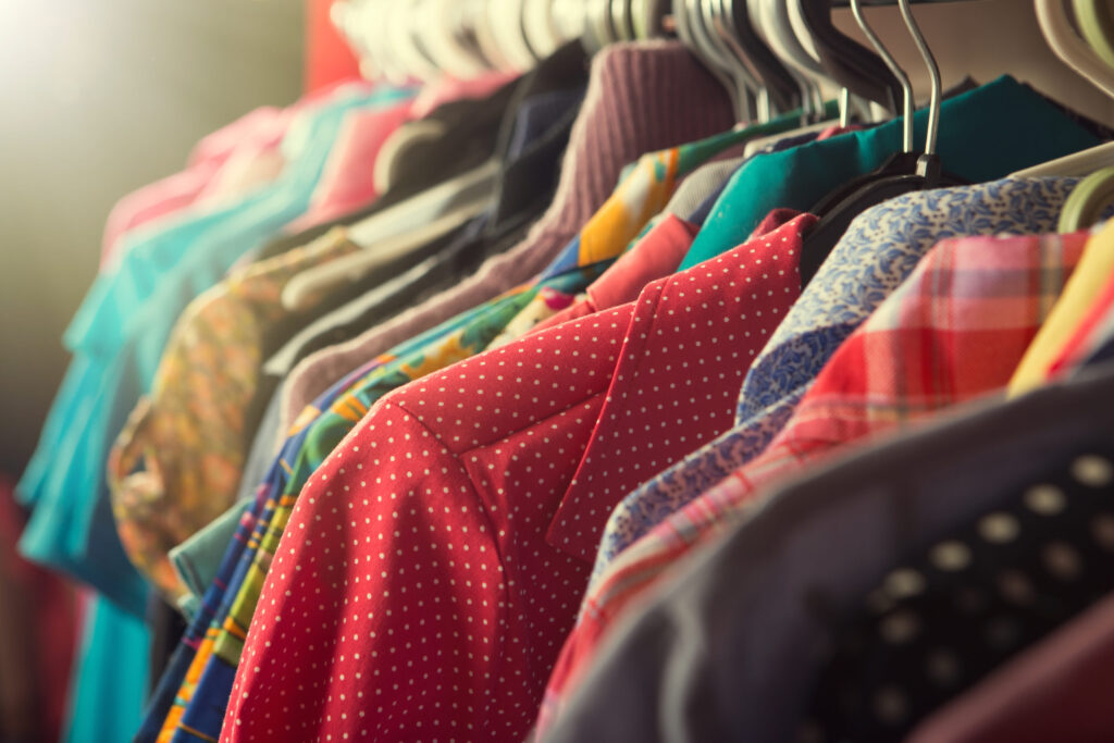 Clothes hanging on the rack in the store